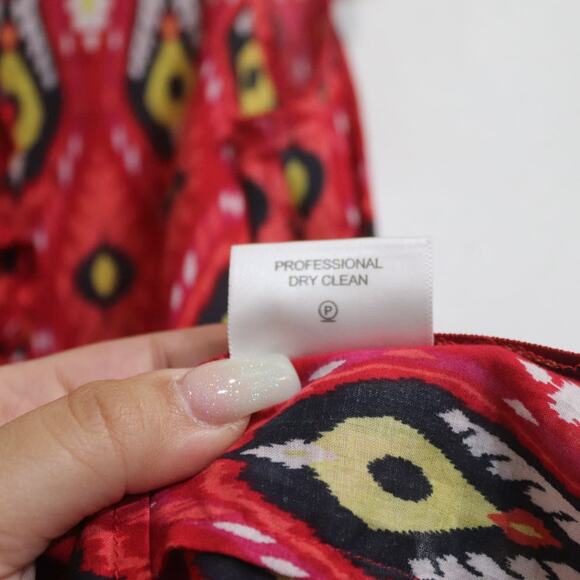 Tory Burch Red Multicolor Ikat Print Sleeveless Blouse Sz 2 - Picture 6 of 10